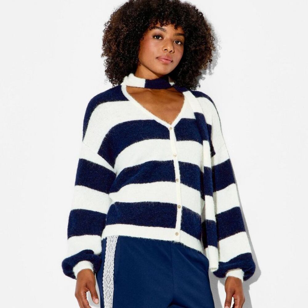 NWT- Wild Fable Navy and White Striped V-Neck Sweater